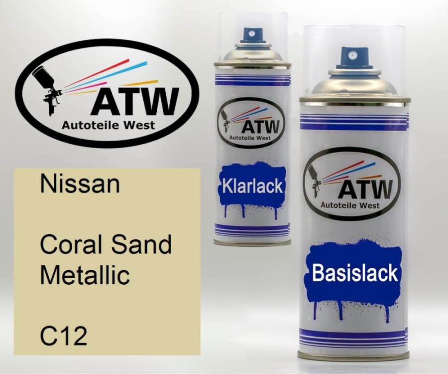 Nissan, Coral Sand Metallic, C12: 400ml Sprühdose + 400ml Klarlack - Set, von ATW Autoteile West.